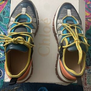 Chloé Multicolor Women's Trail-Inspired Sneakers — Teal, Yellow & Orange